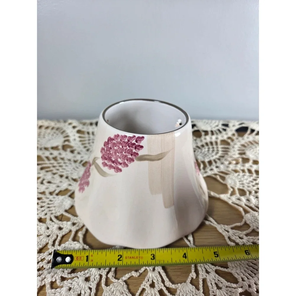 Floral Ceramic Jar Candle Shade with Bee Cutouts Pink Mauve Scalloped Edge